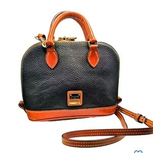 Dooney & Bourke Black & Tan Dome Satchel Pebble Leather Crossbody with Handles